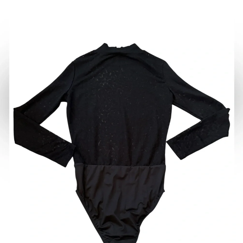 ALLSAINTS Sheer Black Leopard Mock Neck Bodysuit Size 0 / UK 4 - Picture 5 of 5